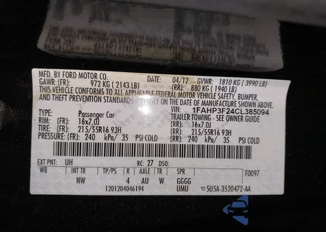 2012 Ford Focus Se из США, поврежденный, VIN 1FAHP3F24CL385094